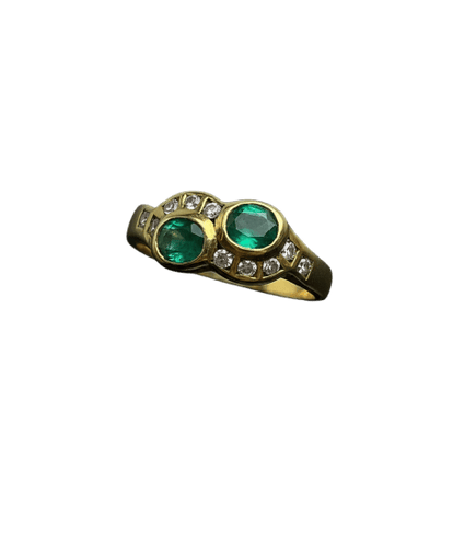 Bague Bague sinuose en or jaune 18 carats avec émeraudes et diamants 58 Facettes