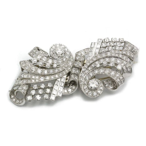 Boucles d'oreilles Broche Double Clip Art Déco - Or, platine & diamants 58 Facettes 240117R