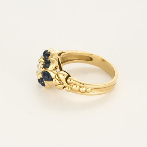Ring 60.5 "Flower" ring in yellow gold, sapphire and diamonds 58 Facettes LEN1849X2