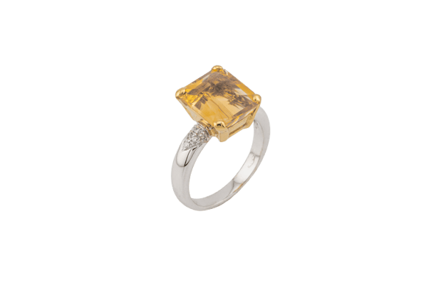 Bague Oro Giallo / 15 Bague en or blanc 18 kt avec quartz citrine 58 Facettes anl931