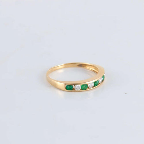 Bague 54 Demi-alliance or jaune Diamants Emeraudes 58 Facettes FM125