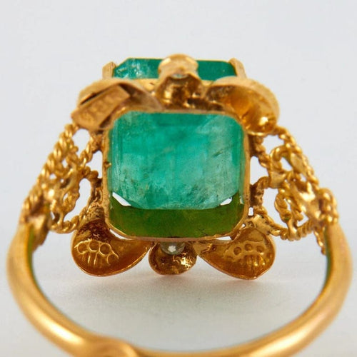 Bague 55 Bague - Bague émeraude rectangulaire en or jaune 18k et diamants 58 Facettes ALGU19