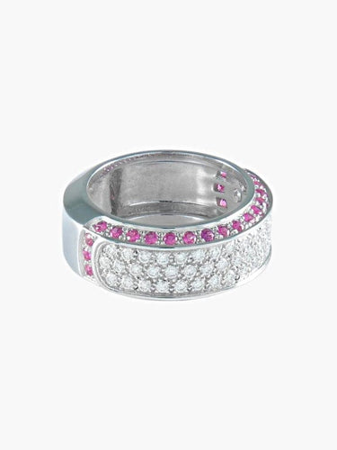 Bague 52.5 Bague pavée en or blanc et diamants, saphirs roses 58 Facettes 425 50003
