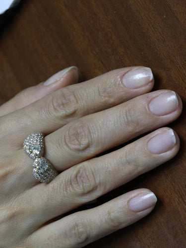 Bague 54 Bague baroque double coeur pavage diamants 58 Facettes N28