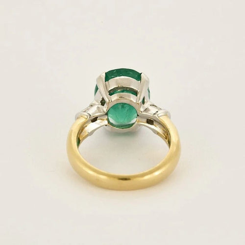 Bague 56 Bague - Bague godronnée en or jaune et blanc 18k, émeraude et diamants 58 Facettes LJ24-1