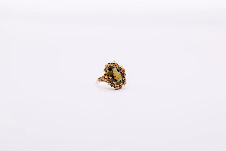 Bague 57 Bague vintage dentelle or jaune, Quartz fumé 58 Facettes 4651