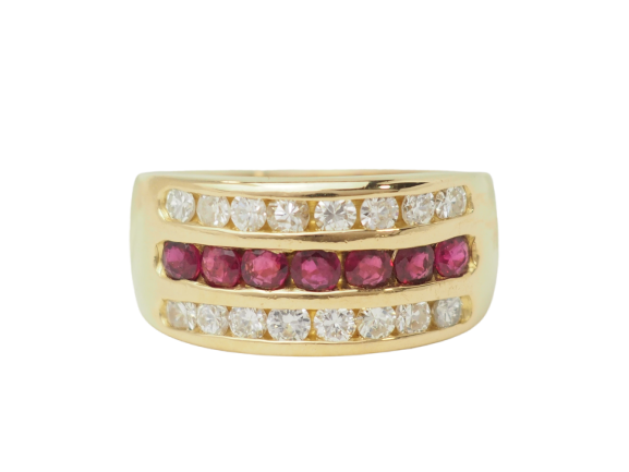 Ring 55 Bandring aus 18 Karat Gelbgold mit Rubinen und Diamanten 58 Facettes 33619