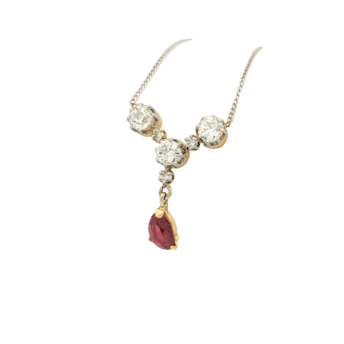 Collier Collier en or blanc 18 carats avec diamants et rubis 58 Facettes 29573