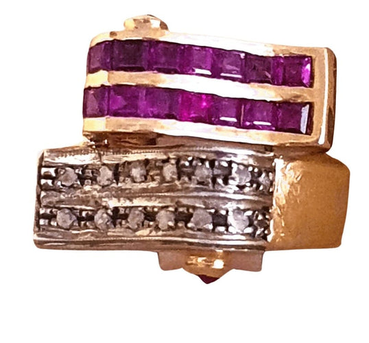 Bague 56 Bague "Vague" 2 Ors Rubis Diamants 58 Facettes R 1369  Ree