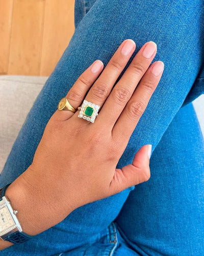 Bague 52.5 Bague or jaune émeraude diamants 58 Facettes