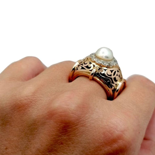 Bague 61 Bague or jaune perle et diamants 58 Facettes 2549