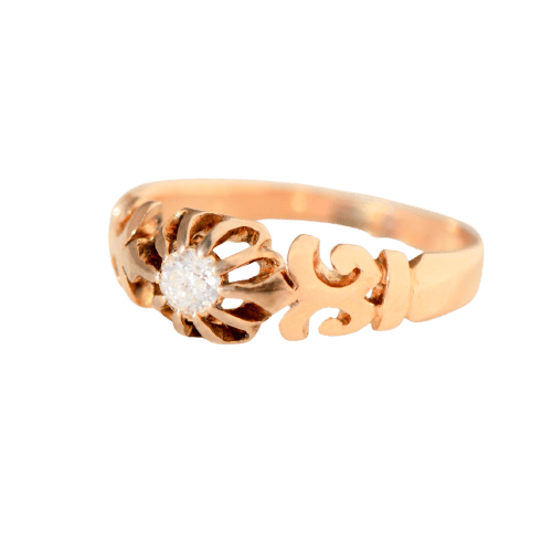 Ring 52 Ring Solitær antik i rosaguld 585 med gammel slebet diamant 0,13 ct 58 Facettes