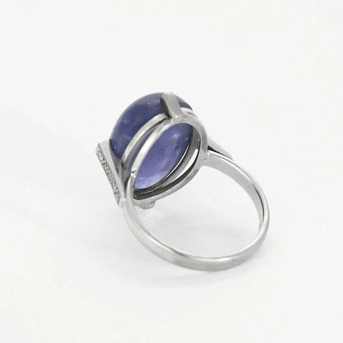 Bague 55 Bague cabochon tanzanite en or blanc 18k et diamants 58 Facettes PL03