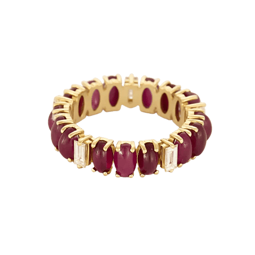 Bague 51.5 Alliance sertie de rubis cabochon et diamants en or jaune 18k 58 Facettes RNG3474