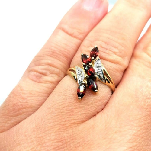 Bague 48 Bague or jaune grenats diamants 58 Facettes 3458