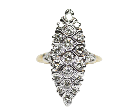 Ring 59 Marquise-navette ring i 750 gult guld og diamanter 58 Facettes A11943