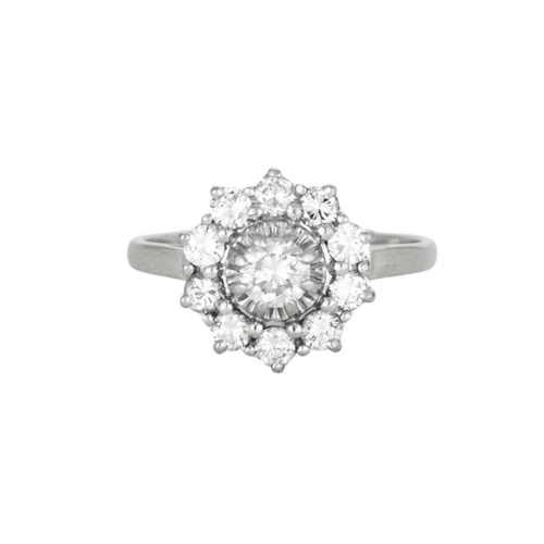 Bague 54 Bague platine et or gris avec diamants 58 Facettes GU65