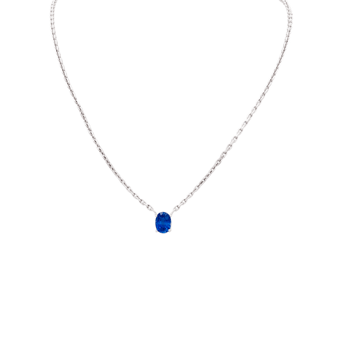 Collier Collier en or blanc 750 avec saphir ovale 1,46 ct 58 Facettes 34761