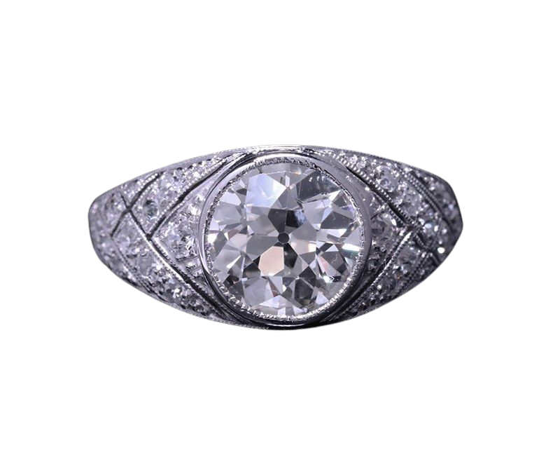 Anillo diamante solitario platino y diamantes Art Deco