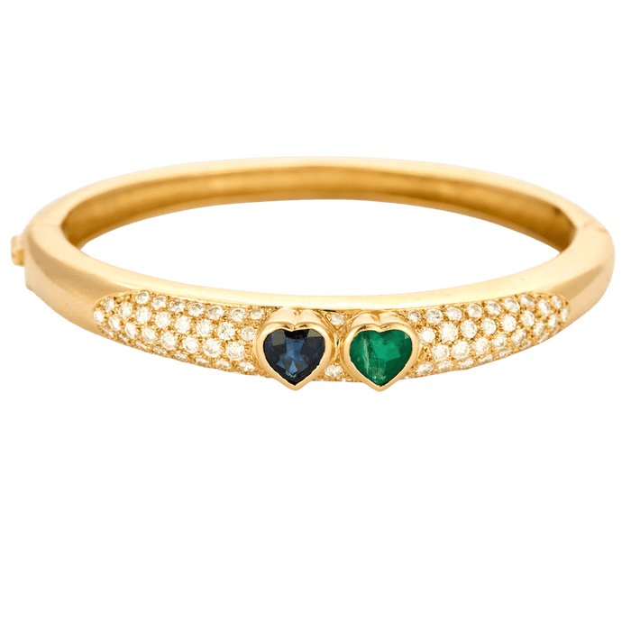 Bracelet POIRAY - bracelet or jaune diamants saphir et émeraude de taille coeur 58 Facettes