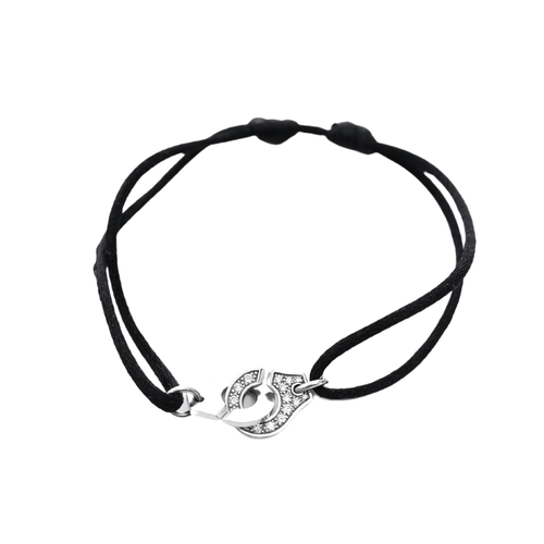 Bracelet DINH VAN - Bracelet Menottes R10 or blanc, cordon noir et diamants 58 Facettes 87176