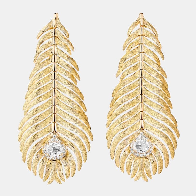 Boucles d'oreilles Plume de Paon Or jaune Diamant 1.17ct