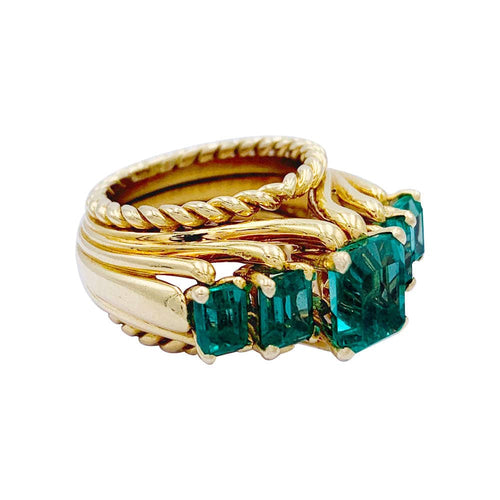 Bague 49 Bague vintage en or jaune 750 sertie d’émeraudes 58 Facettes 32325