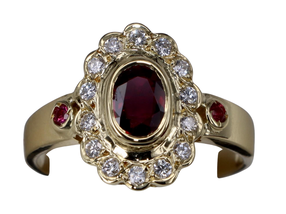 Vintage Ruby and Diamond bezel yellow gold ring