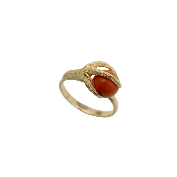Pearl and golden salmon coral claw ring