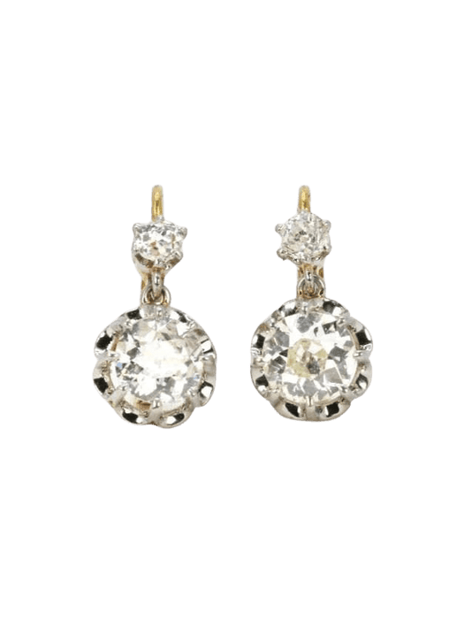 Boucles d'oreilles Dormeuses anciennes or diamants taille ancienne 2,2 ct 58 Facettes J327