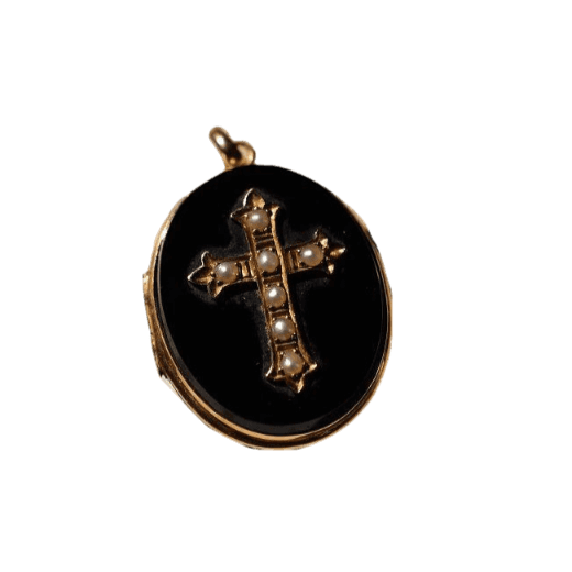 Pendentif Pendentif croix ouvrant Onyx & demi perles 58 Facettes Ref2015