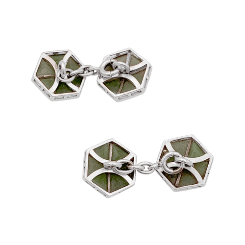 Boutons de manchette Boutons de manchette jade néphrite et platine. 58 Facettes 34665