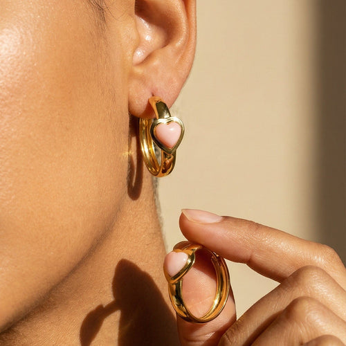 Minđuše kreole od žutog zlata 18 karata sa umetkom od korala 58 Facettes 2515