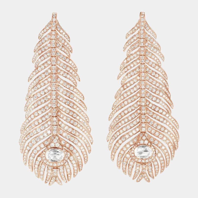 Boucles d'oreilles Plume de Paon Or rose Diamant 1.11ct