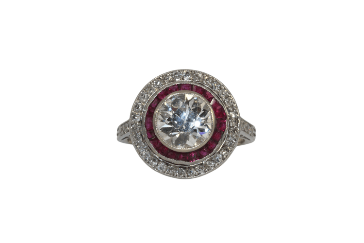 Bague 51 Bague Art-Déco diamants et Rubis 58 Facettes