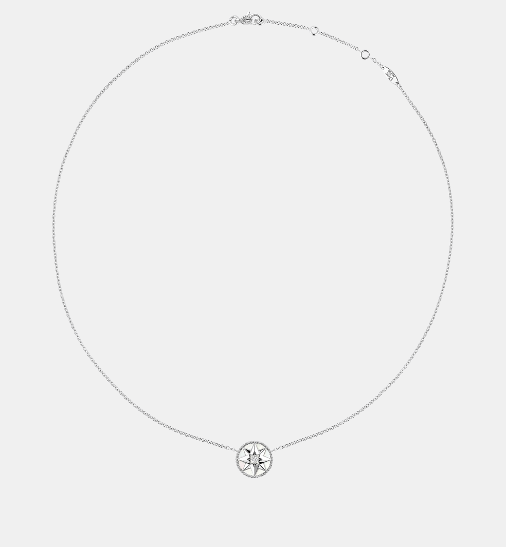 Collier Rose des Vents Or blanc Diamant 0.045 ct
