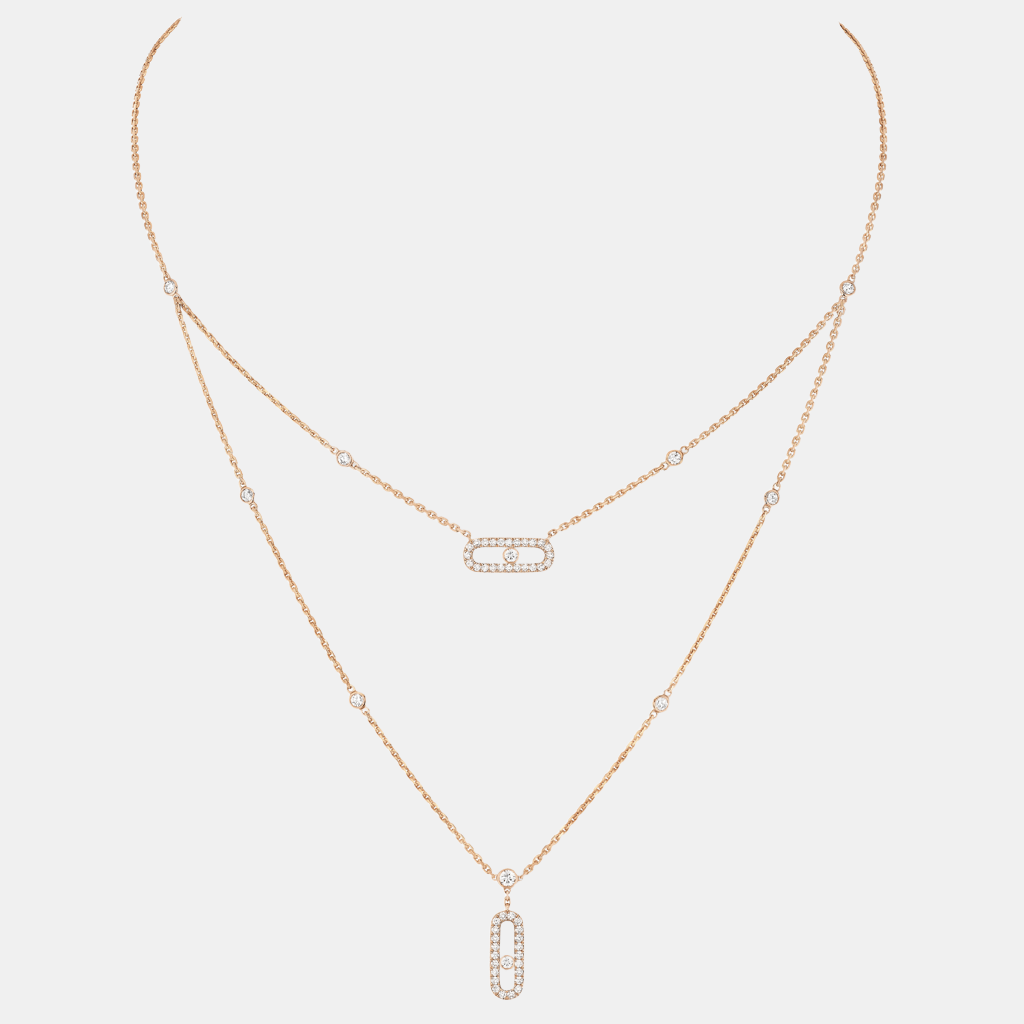 Collier Move Uno 2 Rangs Pavé Or rose Diamant 0.5ct