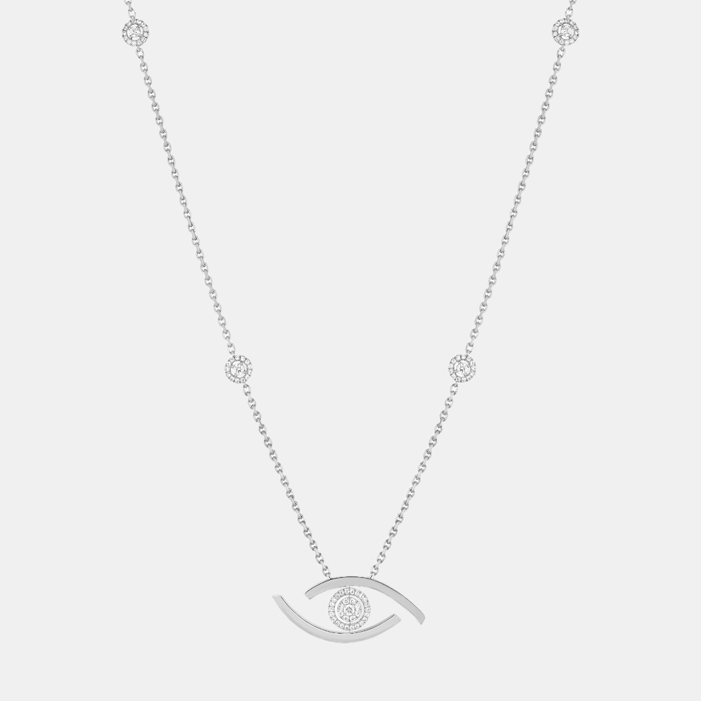 Collier Lucky Eye Or blanc Diamant 0.03ct