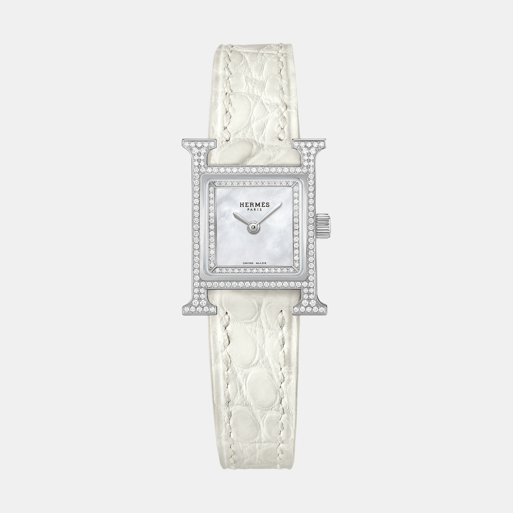 Montre Heure H Mini modèle, 21 mm Quartz Acier Diamant 0.305 ct
