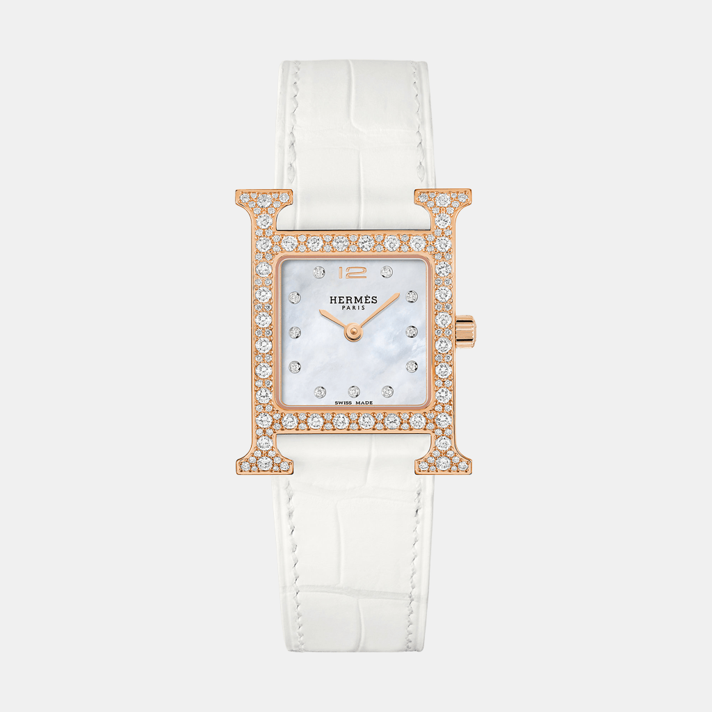 Montre Heure H Petit modèle, 25 mm Quartz Or rose Diamant 0.909 ct