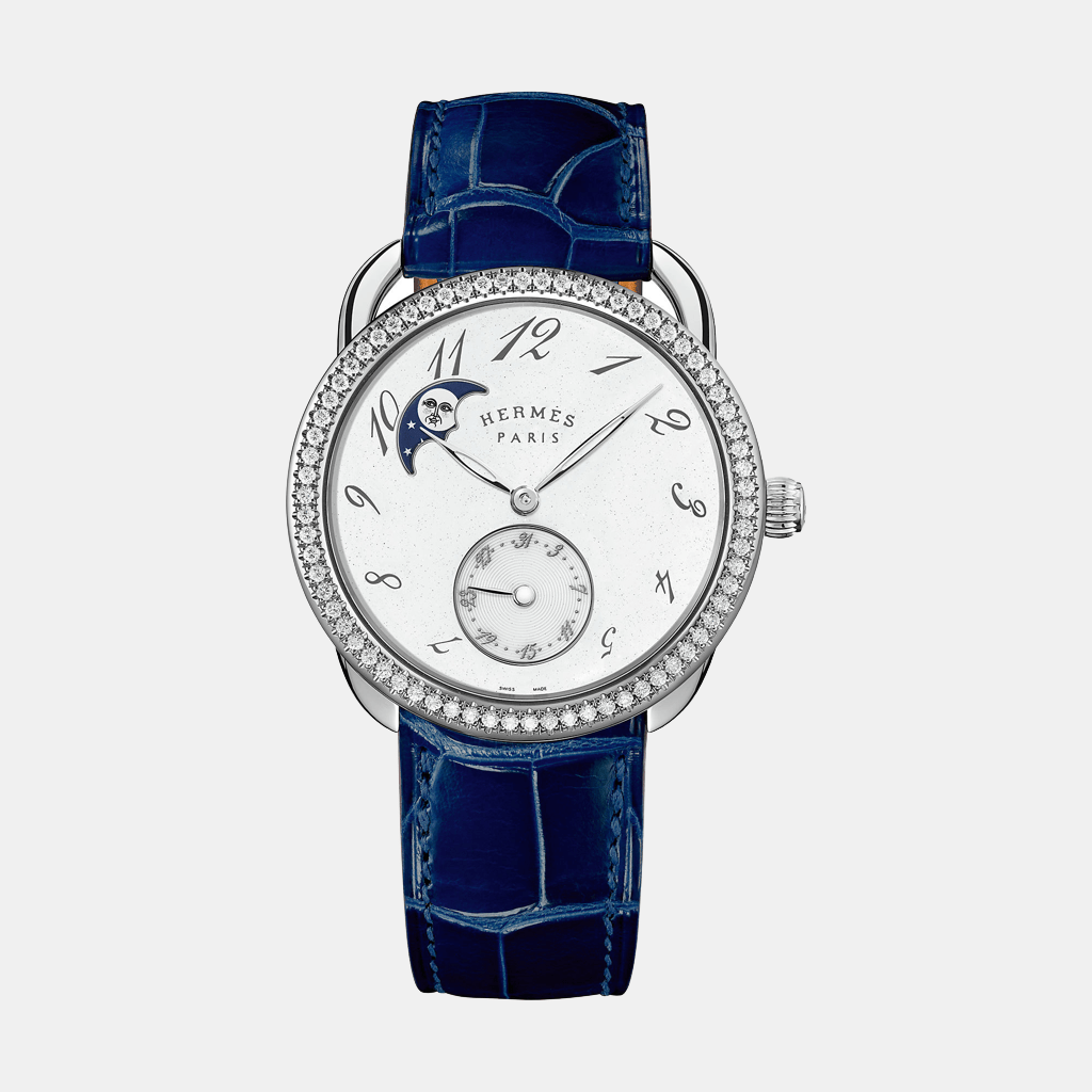 Montre Arceau Petite Lune, Grand modèle, 38 mm Mécanique Acier Diamant 0.81 ct