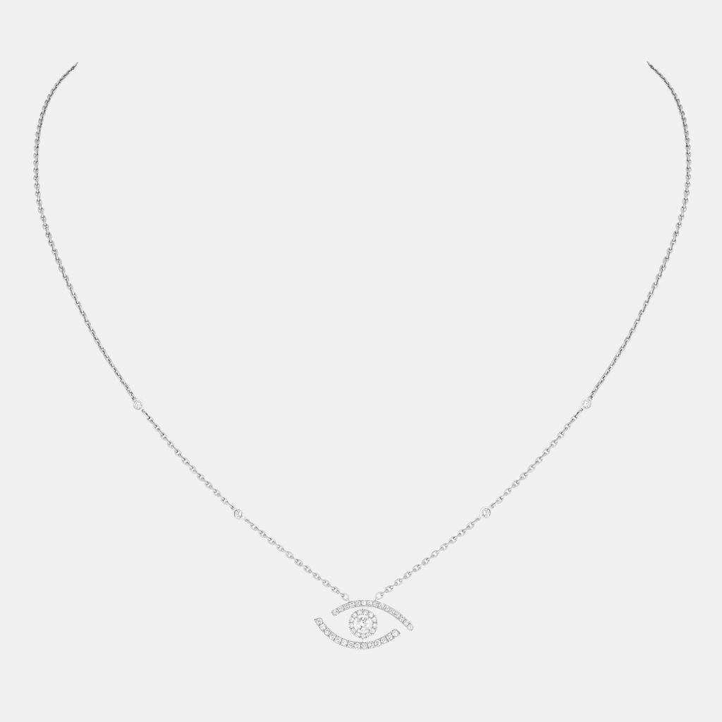 Collier Lucky Eye Pavé Or blanc Diamant 0.3ct