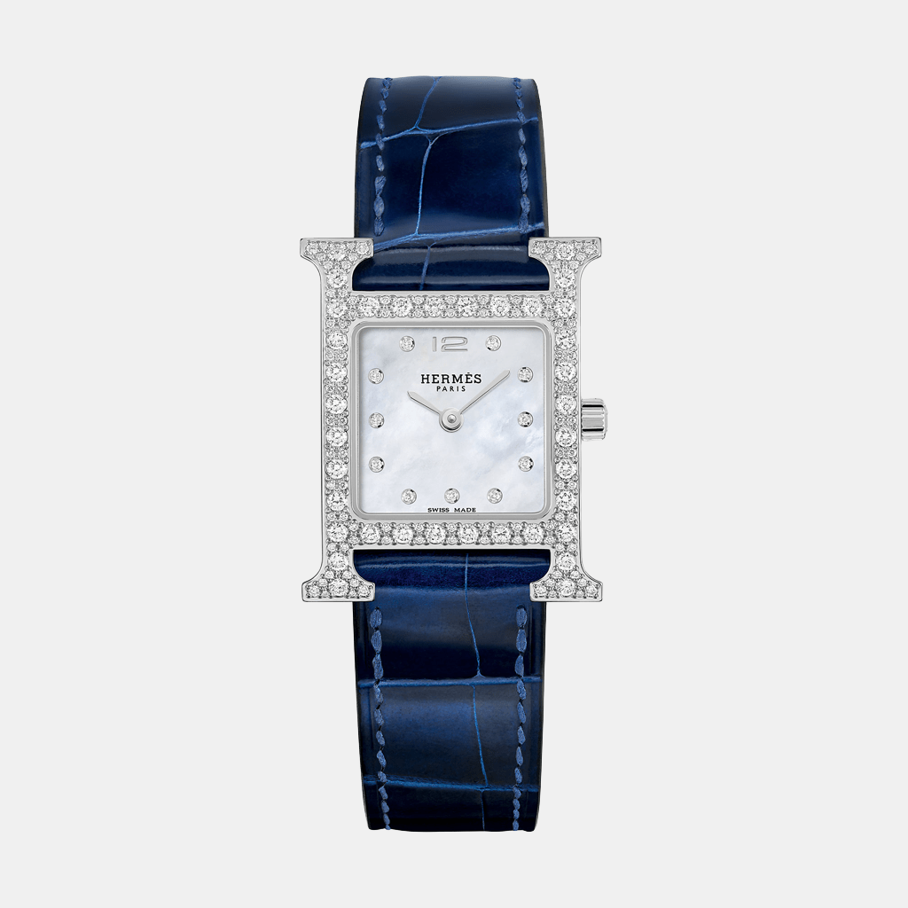 Montre Heure H Petit modèle, 25 mm Quartz Acier Diamant 0.878 ct