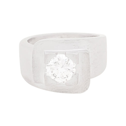 Bague 52 Bague chevalière Art déco en or blanc avec diamant 1,01 ct 58 Facettes 33844