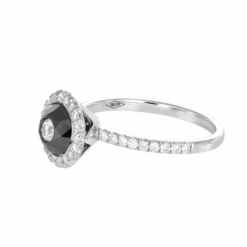 Bague 54 Solitaire - Bague en or gris 18 carats et diamants blancs et noirs 58 Facettes 31E00644