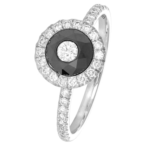 Bague 54 Solitaire - Bague en or gris 18 carats et diamants blancs et noirs 58 Facettes 31E00644
