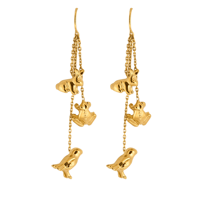 Boucles d'oreilles GARNAZELLE - Prodigieux Bestiaire - Pendants d'oreilles trois animaux en or jaune 58 Facettes DV0795-6