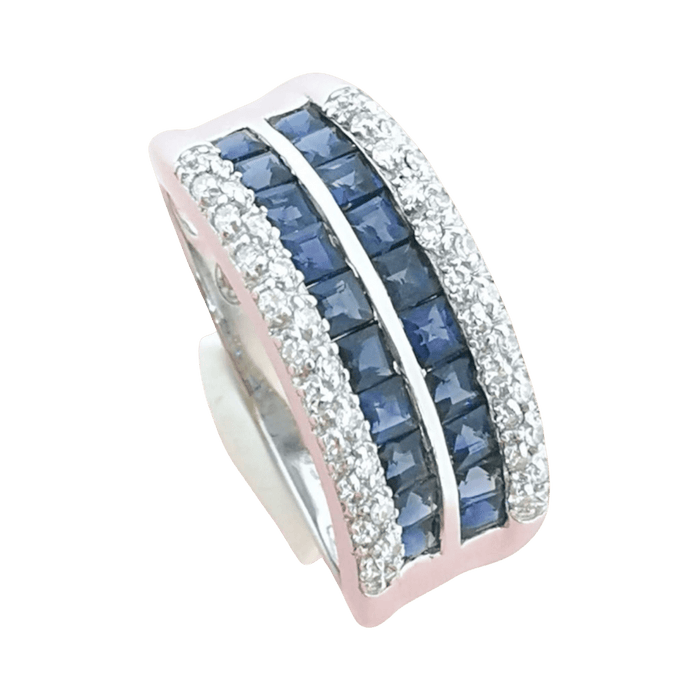 Bague 55 Bague bandeau or blanc diamants saphirs 58 Facettes AA 1676