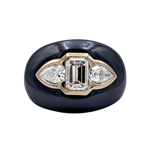 Bague 52 Bulgari - Bague bombée en or jaune 750 hématite et diamants 58 Facettes 32935