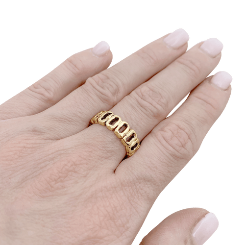 Bague 54 Bague vintage brutaliste ajourée en or jaune 18 carats 58 Facettes 34422
